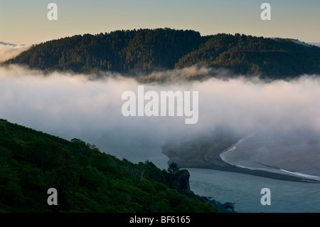 Küstennebel Morgen über die Mündung des Klamath River, Redwood National Park, Kalifornien Stockfoto