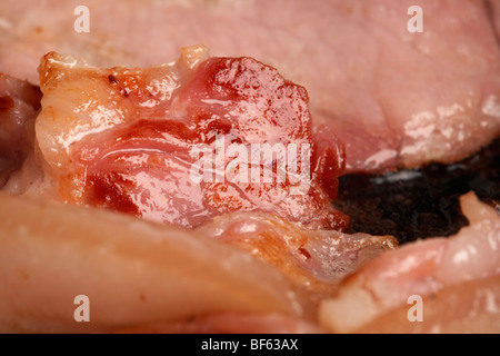 RAW zurück Speck aus organischen britische Saddleback Schweine aufgezogen in Irland in einer Pfanne Kochen Stockfoto