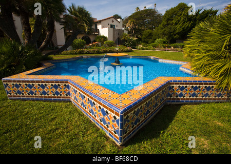 Die Adamson Haus - historische Malibu home Über dekorative Fliesen als charakteristisch für Spanish Colonial Revival Architektur ist. Malibu, Kalifornien, Vereinigte Staaten von Amerika Stockfoto