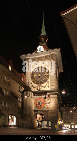 Bern-Clock Tower-Ostwand nachts, Schweiz Stockfoto