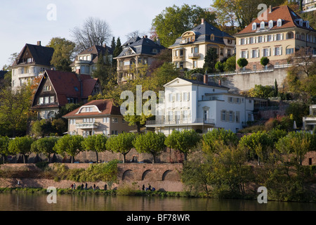 Villenviertel Fluss Neckar in Heidelberg, Baden-Württemberg, Deutschland Stockfoto