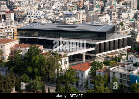 Blick auf das neue Akropolis-Museum von der Akropolis, Athen Stockfoto