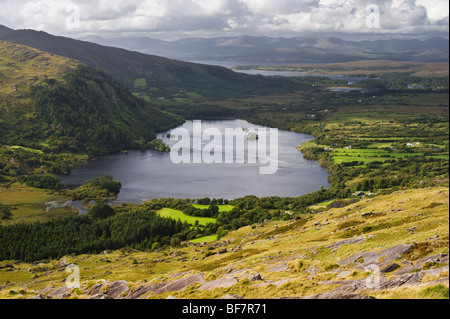 Glanmore Lake, Beara Halbinsel, County Kerry, Irland, von der Spitze der den Healy Pass Stockfoto