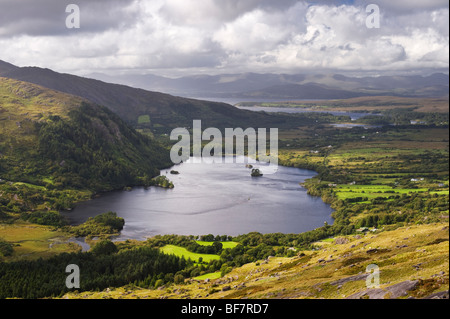 Glanmore Lake, Beara Halbinsel, County Kerry, Irland, von der Spitze der den Healy Pass Stockfoto