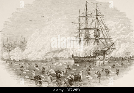 Die Schlacht von Kegs, 6. Januar 1778, einem Zwischenfall im Hafen von Philadelphia während des amerikanischen Unabhängigkeitskrieges. Stockfoto