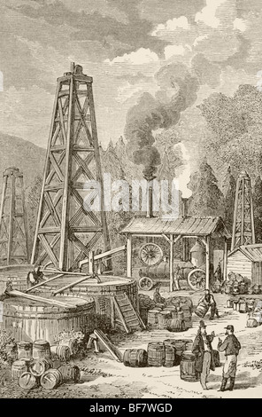 Eine Ölquelle im neunzehnten Jahrhundert Pennsylvania, USA Stockfoto