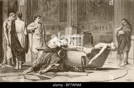 Der Tod des römischen Philosophen Seneca. Lucius Annaeus Seneca 4 v. Chr. bis 65 n. Chr.. Stockfoto