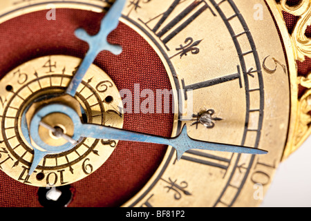 Nahaufnahme des historischen Antike Uhr, Makro-Objektiv Stockfoto