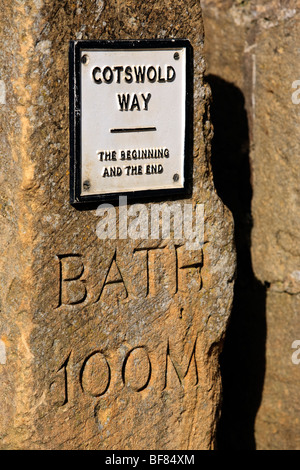 Cotswold Way Zeichen am Anfang und am Ende der Cotswold Weg in Chipping Campden, Gloucestershire, UK Stockfoto