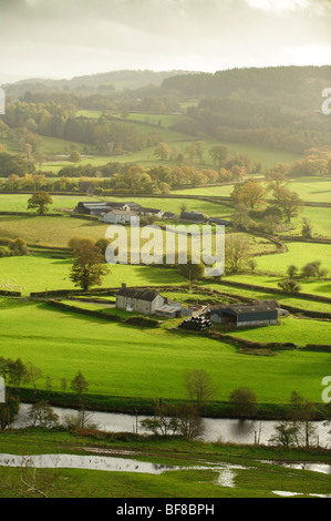 Herbstnachmittag, Ansicht von Farmen und Ackerland in Tywi Tal vom Dinefwr Castle, Llandeilo, wales Carmarthenshire Süd UK Stockfoto