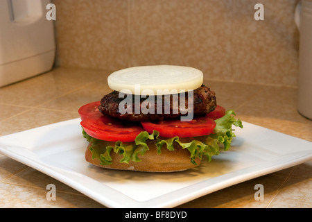 Ein Hamburger auf ein Ciabatta-Brötchen Stockfoto