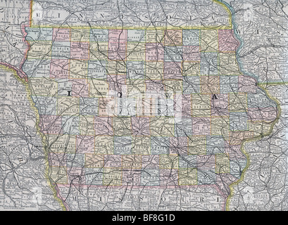 Original alte Karte von Iowa aus 1884 Geographie Lehrbuch Stockfoto