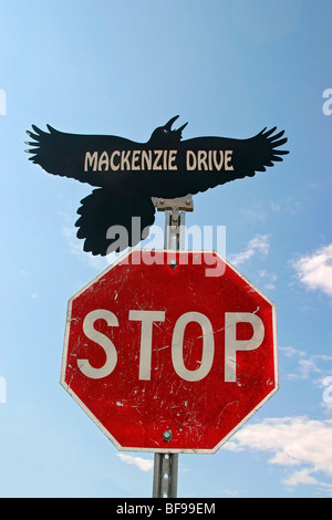 Straßenschild, Norman Wells, entlang Mackenzie River, NWT, Kanada Stockfoto