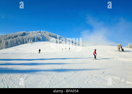 Winter Ruhe Berglandschaft mit Raureif und Schnee Fichten bedeckt Stockfoto