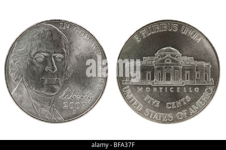 Thomas Jefferson Nickel Münze. Stockfoto