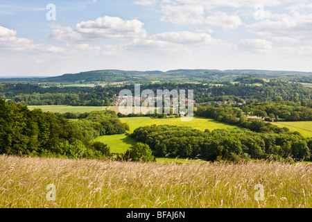 Ansicht von Leith Hill aus Ranmore gemeinsamen auf den North Downs im Sommer Stockfoto