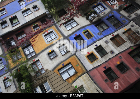 Die bunte Fassade Hundertwasser House, Wien, Österreich Stockfoto