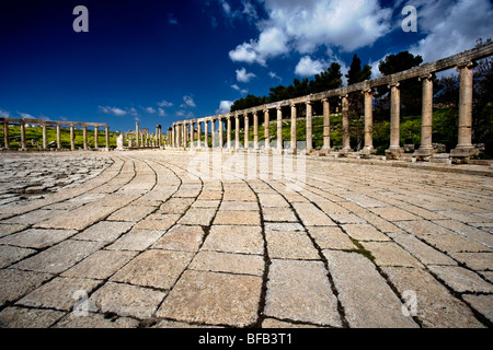 Das ovale Forum, Jerash, Jordanien Stockfoto