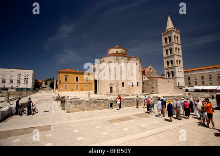 Kreisförmige Kirche St. Donat und der Bell Turm von St. Anastasia-Kathedrale, Zadar, Kroatien Stockfoto