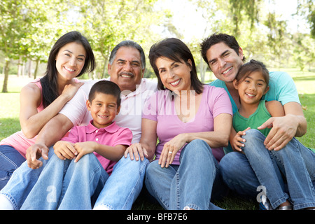 Porträt der Großfamilie-Gruppe im Park Stockfoto