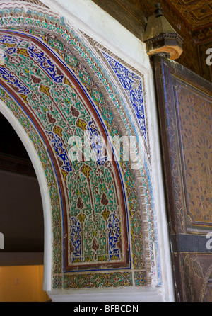 Marrakesch, Marokko - Architekturdetail im Dar Si Said-Palast. Stockfoto