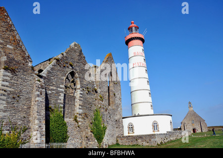 Pointe Saint Mathieu, Ligthouse, Abtei Ruinen, Bretagne, Frankreich Stockfoto