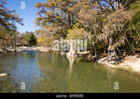 Der Guadalupe River gehört zu den landschaftlichen schönsten Flußstrecken im Hill Country Gruene Texas USA Stockfoto