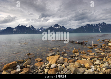 Norwegen, Troms, Blick vom Spakenes in Lyngen in Lyngen Alpen Stockfoto