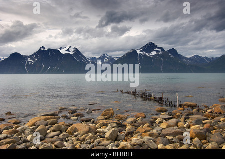 Norwegen, Troms, Blick vom Spakenes in Lyngen in Lyngen Alpen Stockfoto