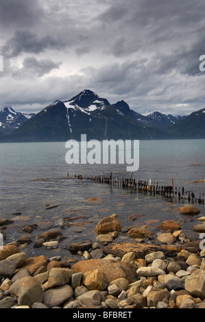 Norwegen, Troms, Blick vom Spakenes in Lyngen in Lyngen Alpen Stockfoto