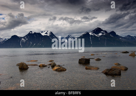 Norwegen, Troms, Blick vom Spakenes in Lyngen in Lyngen Alpen Stockfoto