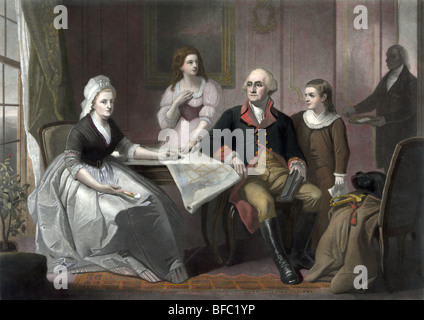 C1864 Porträt von George Washington und seine Familie - Washington (1732-1799) war der erste US-Präsident (1789-1797). Stockfoto