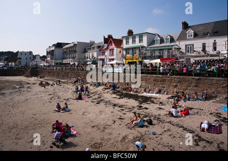 Jersey - St Brelade Strand und hotels Stockfoto