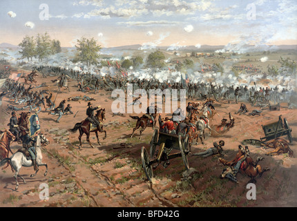 Farbe drucken c1887 Darstellung der Schlacht von Gettysburg (Juli 1-3 1863) während des amerikanischen Bürgerkriegs (1861-1865). Stockfoto