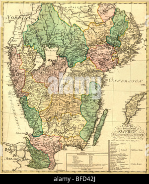 Alte Karte von Schweden (18 Jh.) Stockfoto