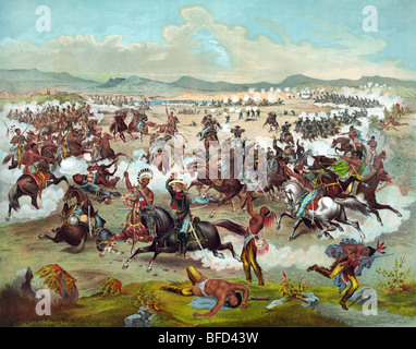 Drucken mit Custer's Last Stand, mit den USA 7. Kavallerie in der Schlacht von Little Bighorn 1876. Stockfoto