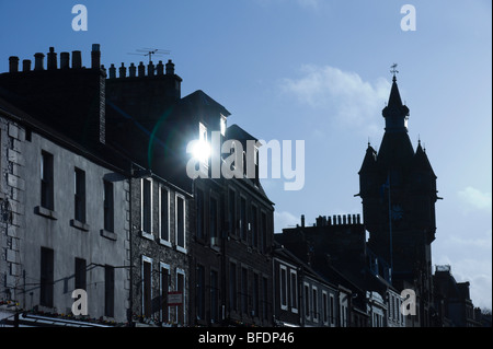 Hawick Roxburghshire schottischen grenzt der Uhrturm Rathauses und Dächer Stockfoto