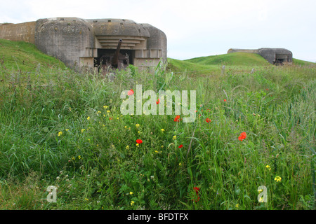 Die Artillerie-Batterie bei Longues-Sur-Mer, Normandie, Nordfrankreich Stockfoto