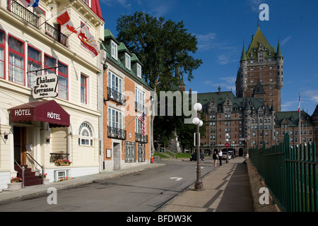 Fairmont le Chateau Frontenac, Chateau De La Terrasse und der Parc des Gouverneurs, Quebec City, Kanada Stockfoto
