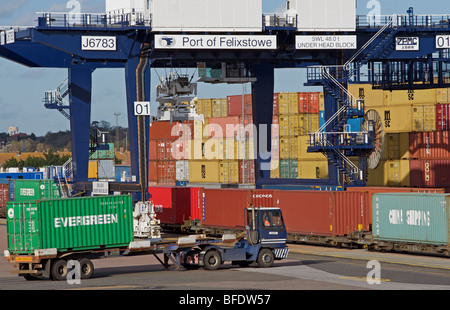 Südlichen Schiene Fracht-terminal, Hafen von Felixstowe, Suffolk, UK. Stockfoto