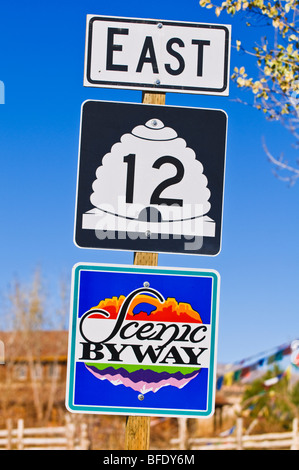 Highway 12 scenic Byway Zeichen, Grand Staircase-Escalante National Monument, Utah Stockfoto