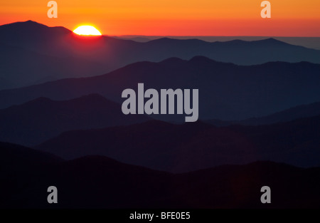 Sonnenuntergang, Clingman der Kuppel, große Smoky Mountains National Park, Tennessee Stockfoto