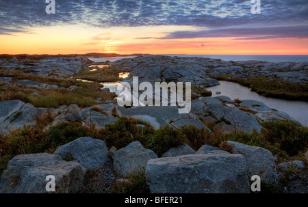 Sonnenaufgang über Peggys Cove, Nova Scotia, Kanada Stockfoto