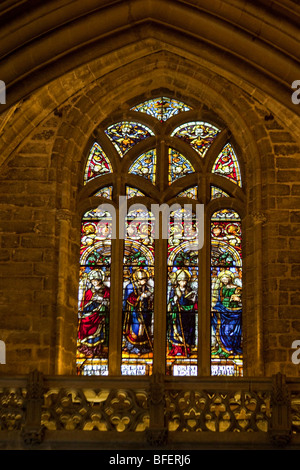 Glasfenster in der Kathedrale von Sevilla in Spanien Stockfoto