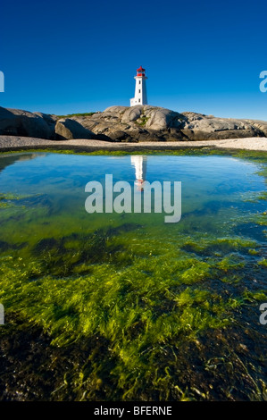 Leuchtturm, spiegelt sich in der Ursuppe, Peggys Cove, Nova Scotia, Kanada Stockfoto