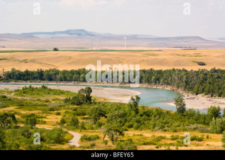 Windkraftanlagen, Pincher Creek, Alberta, Kanada, Fluss, Energie, Alternative Energie Stockfoto