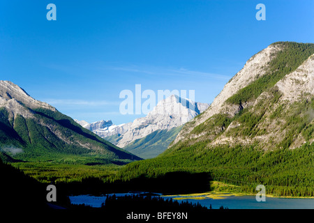 Stausee, Kananaskis, Alberta, Kanada, See, Berg, Rockies, geologische Formation, Wald Stockfoto