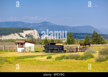 Kohle Lokomotive, Fort Steele Erbe Stadt, Britisch-Kolumbien, Kanada, historische, Menschen, Pferd Stockfoto