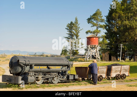 Kohle Lokomotive, Eisenbahn, Menschen, Fort Steele Erbe Stadt in British Columbia, Kanada Stockfoto