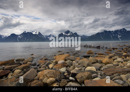 Norwegen, Troms, Blick vom Spakenes in Lyngen in Lyngen Alpen Stockfoto